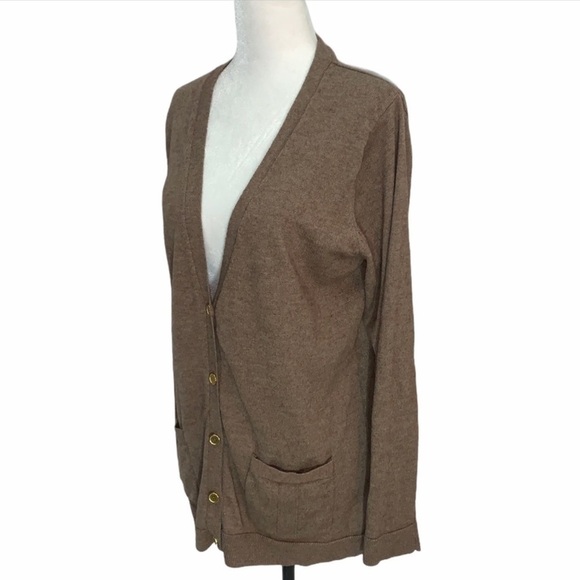 LADY Hathaway V-Neck Brown Grandpa Cardigan Sweater Wool Blend XL - Picture 4 of 10